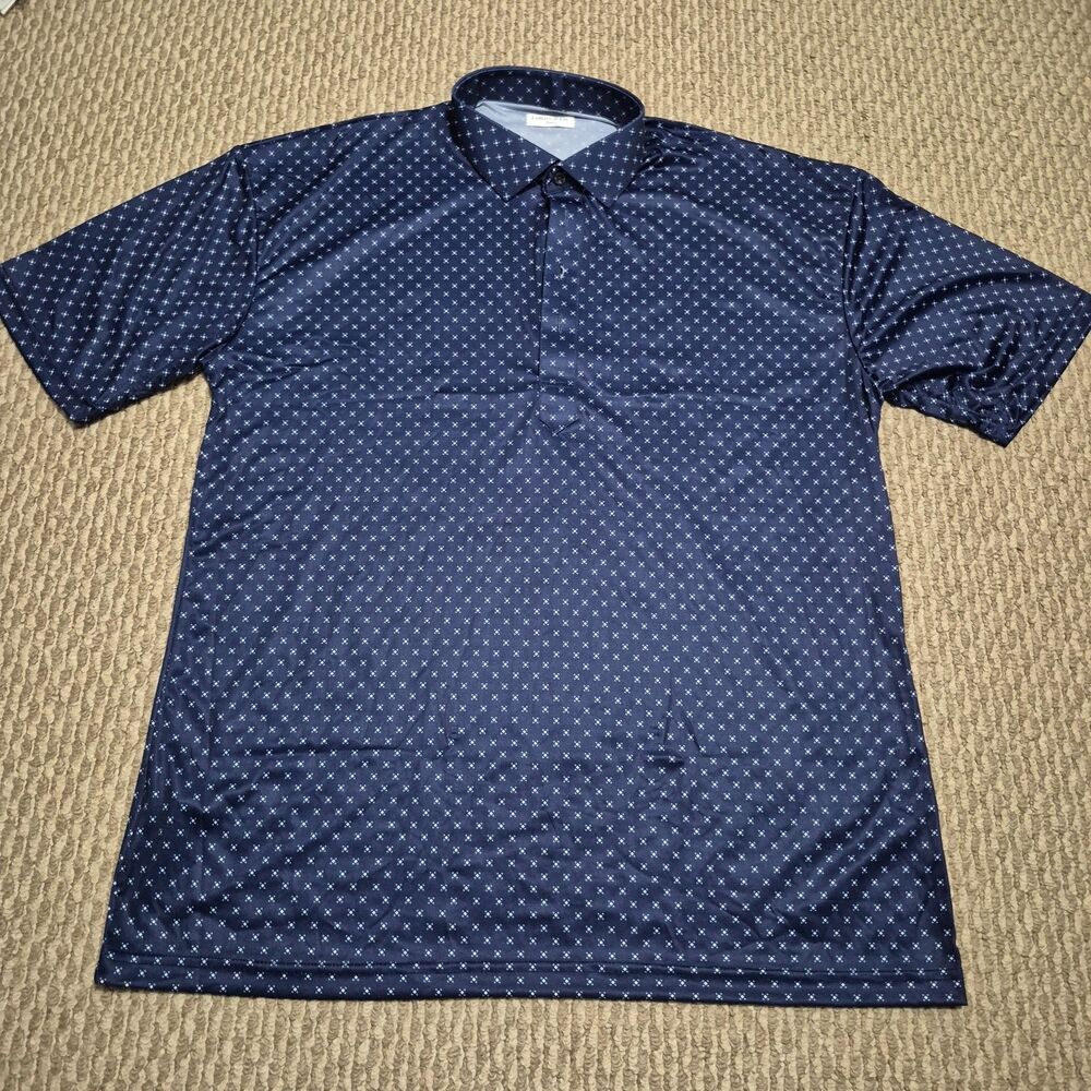 NWOT Collars Co Mens 2X-Large Blue Geometric Print Dress Collar Polo Shirt